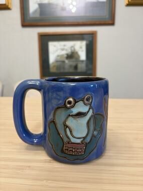 MARA Mexico Large Rustic Blue Handmade Ceramic Coffee Mug Frog